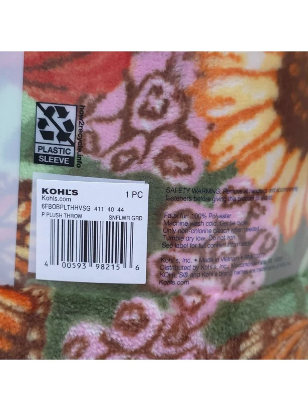 The Big One Oversized Plush Throw Blanket 5x6' Sunflower & Butterfly Print Green